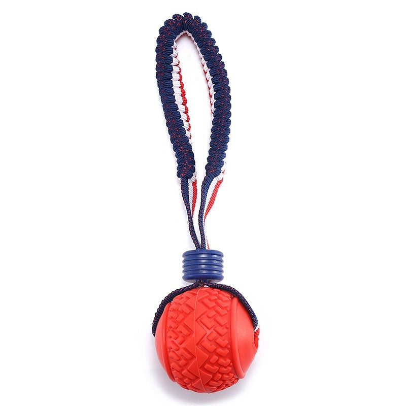 Interactive Dog Toy Ball with Rope for Tugging and Teething.