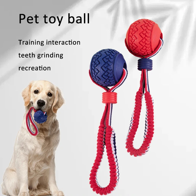 Interactive Dog Toy Ball with Rope for Tugging and Teething.