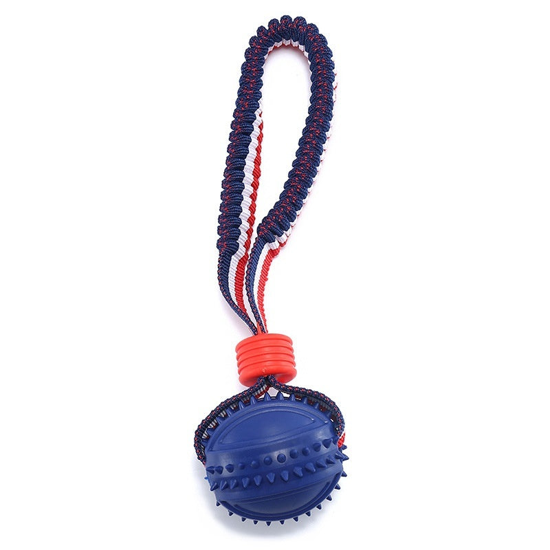 Interactive Dog Toy Ball with Rope for Tugging and Teething.