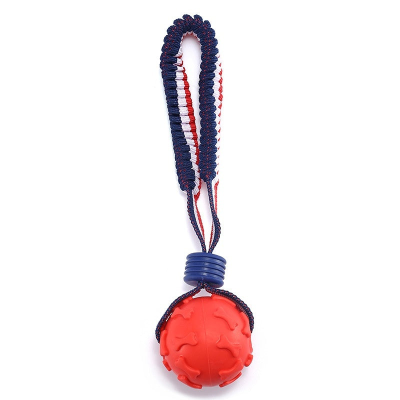 Interactive Dog Toy Ball with Rope for Tugging and Teething.
