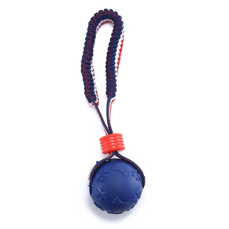 Interactive Dog Toy Ball with Rope for Tugging and Teething.